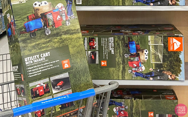 Ozark Trail Folding Wagons on Shelf and in Cart at Walmart