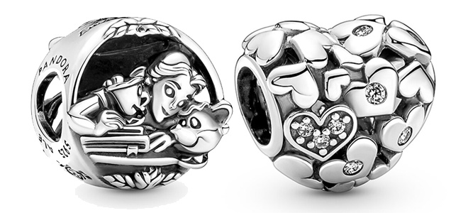 Pandora x Disney Silver Belle Charm and Moments Silver CZ Heart Charm