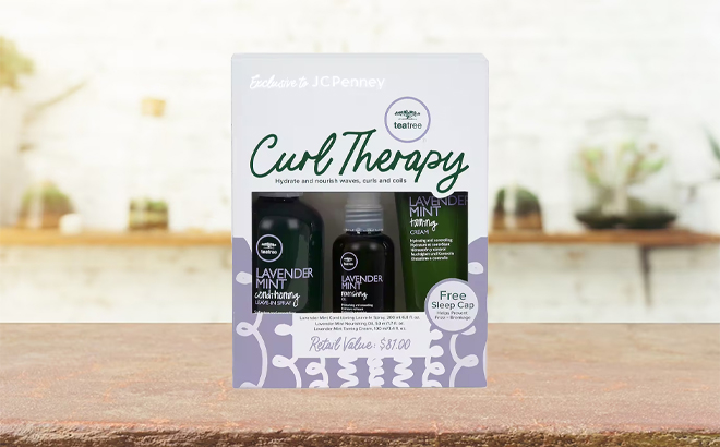 Paul Mitchell Lavender Mint Curl Therapy Value Set on a Table