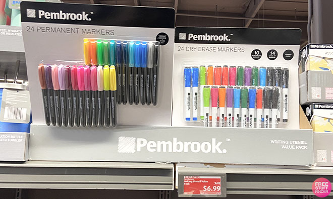 Pembrook Permanent Markers and Dry Erase Markers 24 Pack on a Shelf