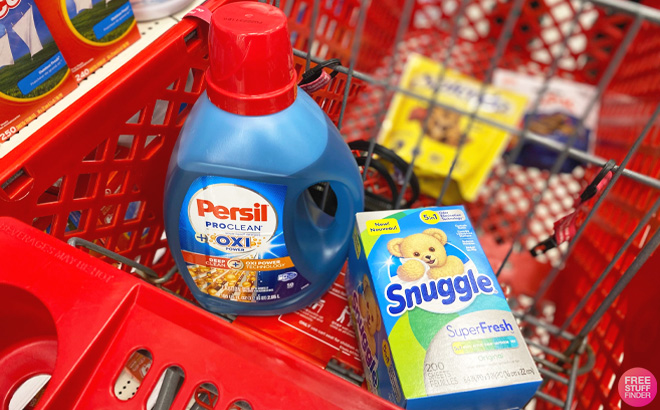 Persil Detergent and Snuggler Dryer Sheets on Cart