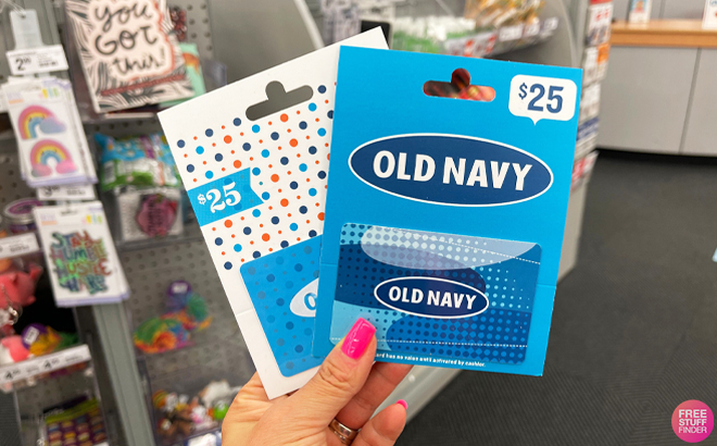 Person Holding Two 25 Old Navy Gift Cards