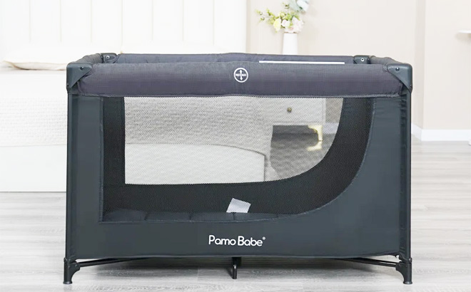 Portable Crib with Mattress Black