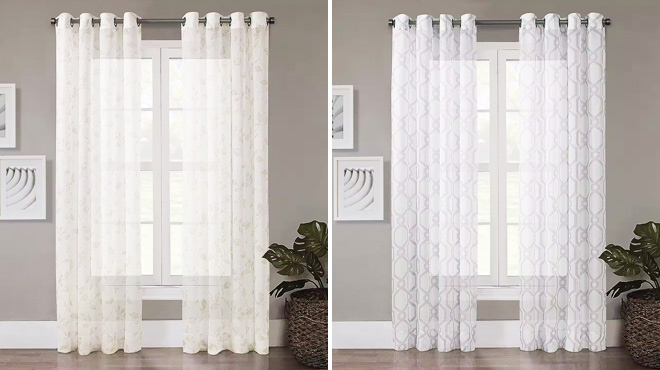Print Sheer Top Single Curtain Panels