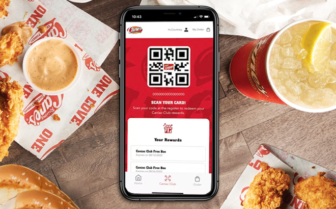Raising Canes Scanned Card on App