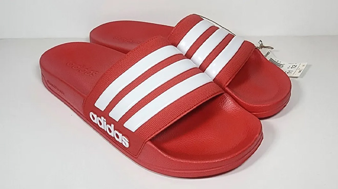 Red Adidas Adilette Mens Shower Slide Sandal