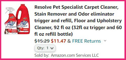 Resolve Carpet Cleaner Spray Refill Order Summary