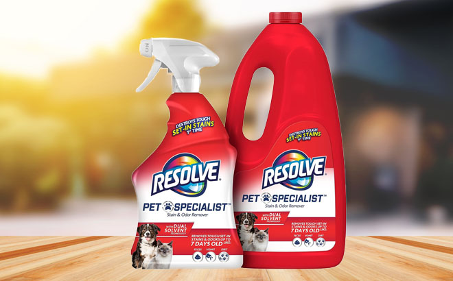 Resolve Carpet Cleaner Spray Refill on a Wooden Table