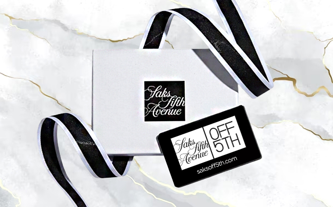 Saks Fifth Avenue 5TH OFF Gift Card on a Marble Table