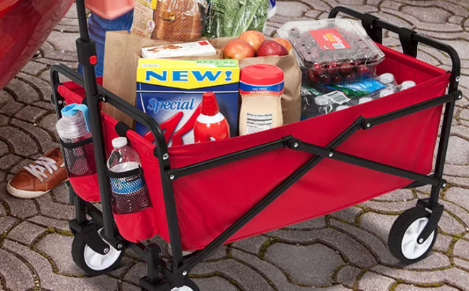 Seina Collapsible Folding Wagon with Straps in Red Color