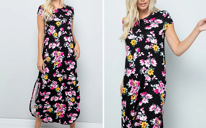 Spring Floral Maxi Dress With Side Slits