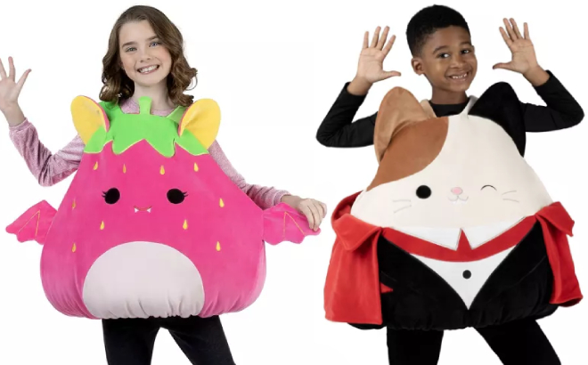 Squishmallows Kids Neon Strawberry Bat and Cam the Cat Vampire Halloween Costume Squishmallows Kids Neon Strawberry Bat and Cam the Cat Vampire Halloween Costume