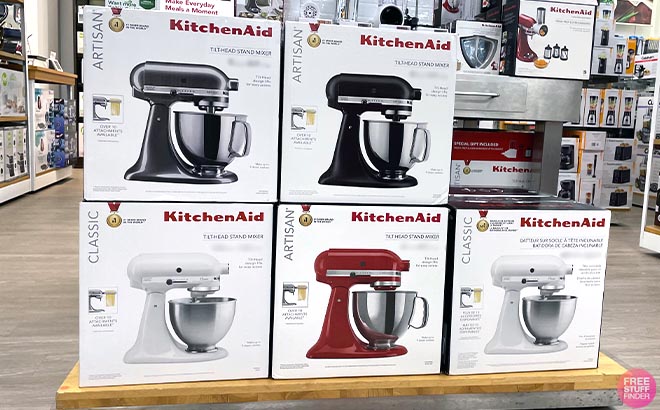 Stacked boxes of KitchenAid Stand Mixers
