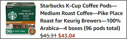 Starbucks K Cups Coffee Pods 96 Count