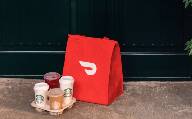 Starbucks and Doordash Tote Bag Outside a Gate