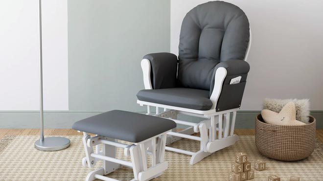 Storkcraft Hoop Nursery Glider and Ottoman White with Gray