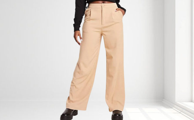 Stradivarius wide leg relaxed dad pants in beige
