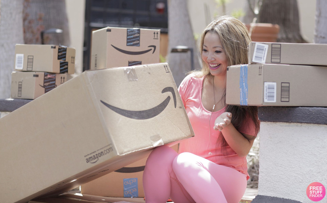 Tina with Amazon Boxes