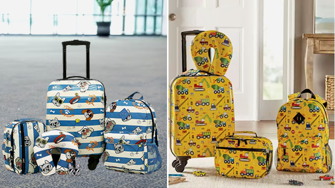 Travelers Club 5 Piece Kids Luggage Set in Cool Dog and Cars