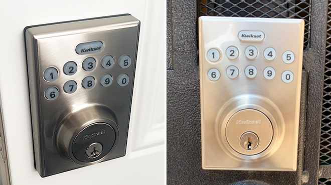 Two Images Showing Kwikset Contemporary Electronic Keypad Deadbolt