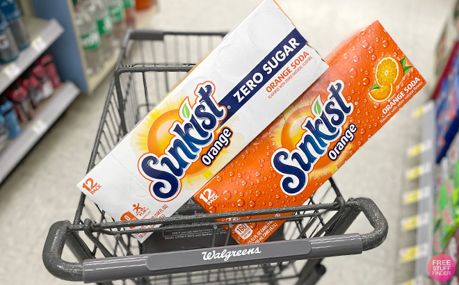 Two Sunkist Soda Boxes in a Walgreens Cart