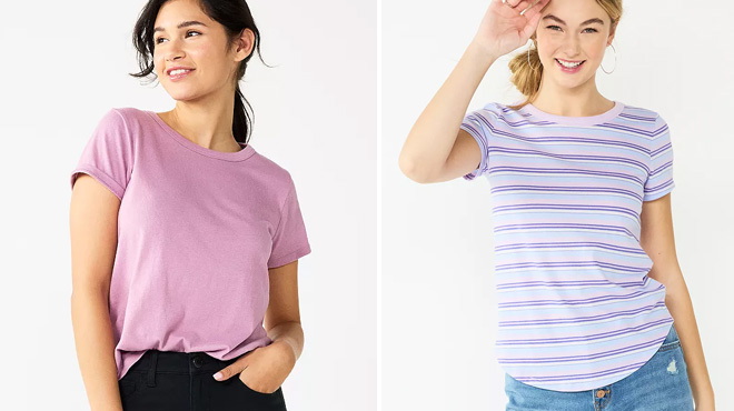 Two Young Women Wearing Two Different Colors of SO Juniors Short Sleeve Crewneck Tee