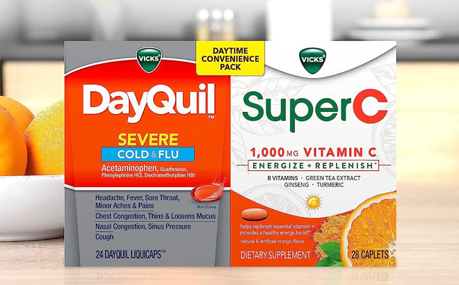 Vicks DayQuil Super C Convenience 2 Pack on a Table
