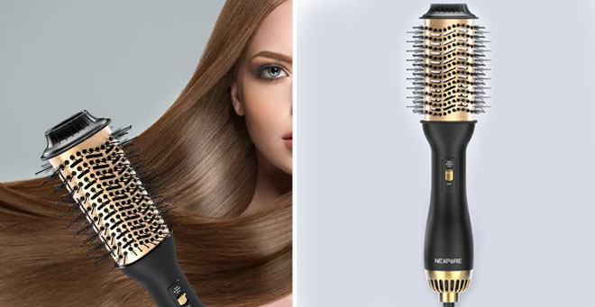 Woman Using Nexpure Hair Dryer Brush