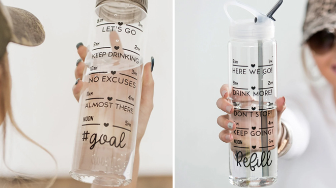 Women Holding Motivational Tracker Water Bottle