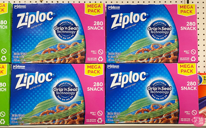 Ziploc 280 Count Snack Bags on a Store Shelf