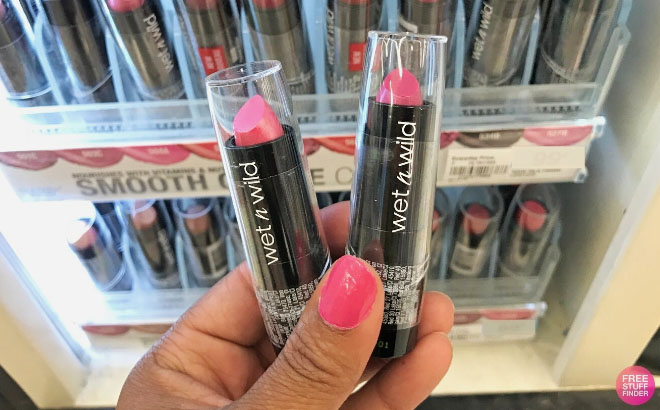 A Hand Holding Wet n Wild Silk Finish Lipstick at a Store