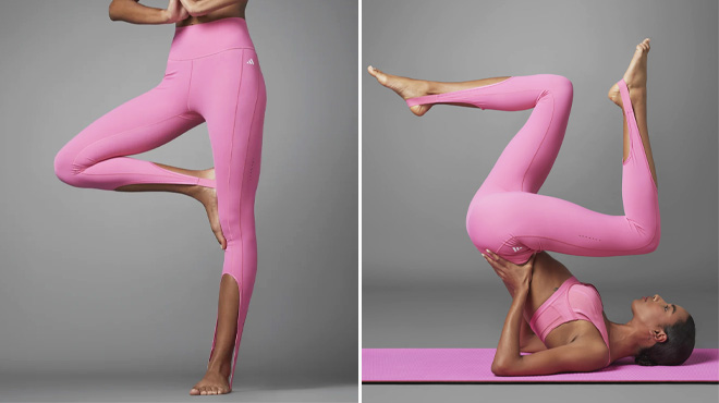 Adidas Collective Power Yoga Studio Leggings on gray background