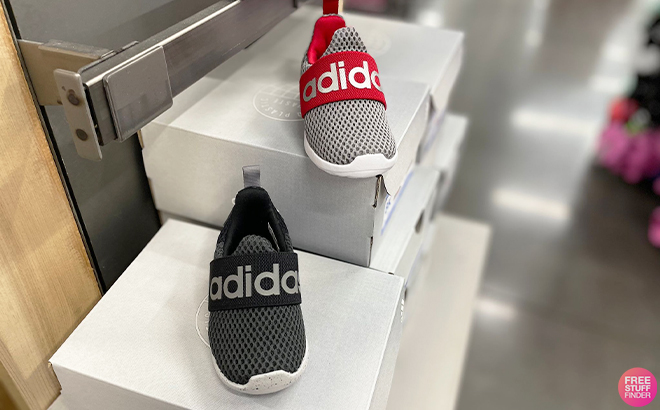 Adidas Lite Racer Adapt 4 0 Slip On Kids Sneaker in Gray and Red on a Shelf at DSW
