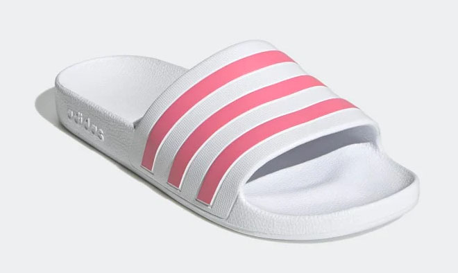 Adidas Womens Adilette Aqua Slides on a Gray Background