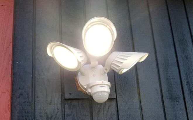 Amazon Basics LED Outdoor Motion Sensor Security Light mounted on a Wall