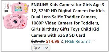 Amazon Kids Camers Checkout Screenshot