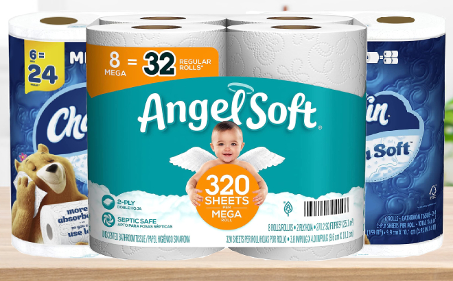 Angel Soft and Charmin Ultra Soft Toilet Paper Mega Rolls