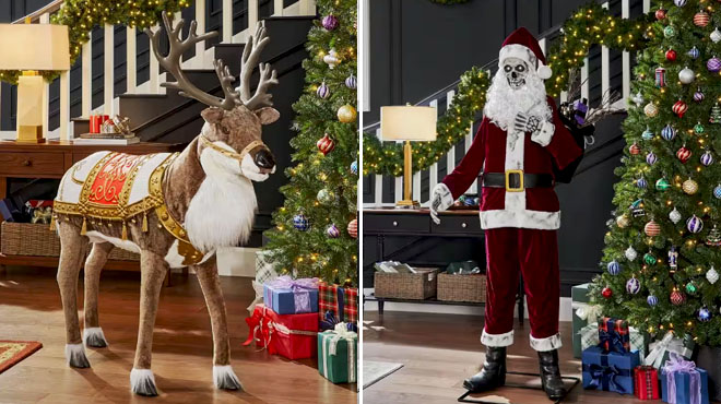 Animated Reindeer Christmas Animatronic and LED Skeleton Santa
