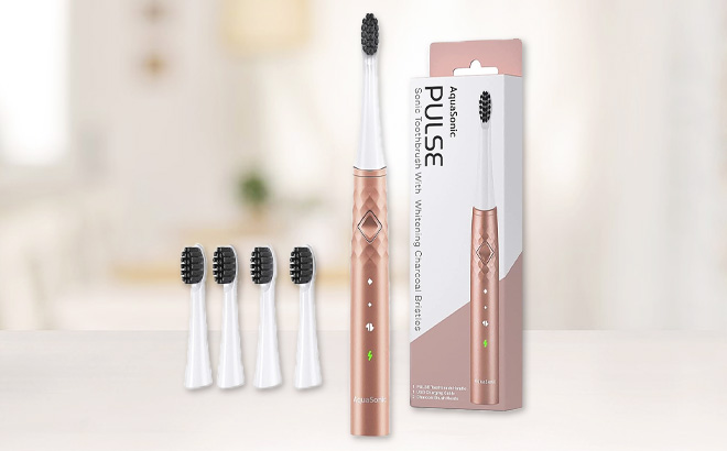 AquaSonic Pulse Series Rechargeable Electric Toothbrush in Rose Gold