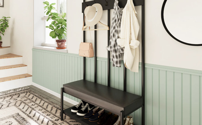 Aubie Hall Tree with Bench and Shoe Storage Aubie Hall Tree with Bench and Shoe Storage