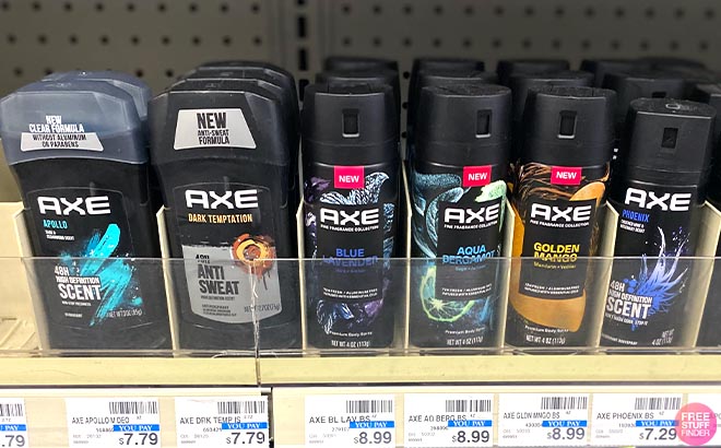 Axe Deodorant Body Spray and Axe Deodorant Stick in shelf