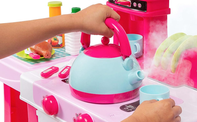 Pretend Play Kitchen Toy Set for Kids with Water Vapor Teapot Pretend Play Kitchen Toy Set for Kids with Water Vapor Teapot