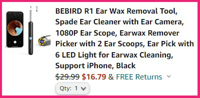 R1 Ear Wax Removal Tool, Spade Ear Cleaner with Ear Camera, 1080P Ear Scope