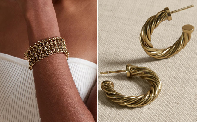 Banana Republic Factory Chainmaille Bracelet and Multi Wire Twisted Hoop Earrings