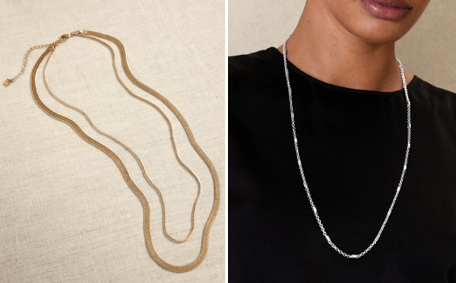 Banana Republic Factory Tubular Snake Chain Necklace and Unique Chain Necklace