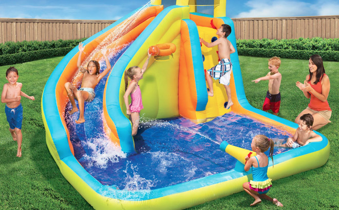 Banzai Splash N Blast Kids Outdoor Inflatable Water Slide Splash Park