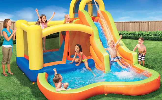Banzai Sun N Splash Fun Kids Inflatable Bounce House Water Slide