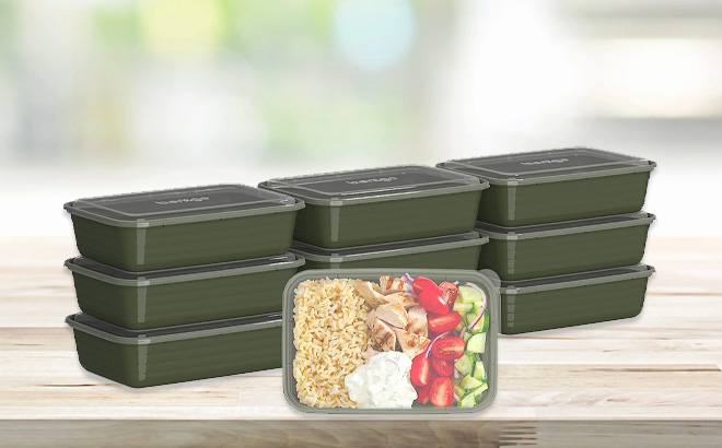 Bentgo Meal Prep Containers 20 Piece in Khaki Green color on the table