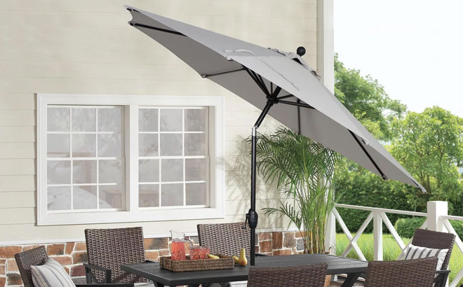 Better Homes Gardens Outdoor 9 Grey Round Crank Premium Patio Umbrella Gray Color