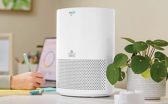 Bissell Tabletop Air Purifier with HEPA Filter on a Table